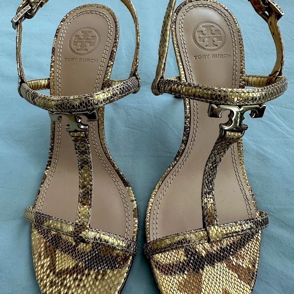 Tory Burch Gold Metallic Sandals T-Strap Design